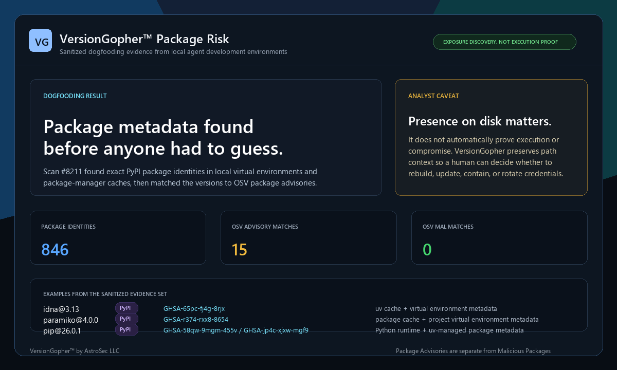 VersionGopher package-risk evidence from a dogfooding scan
